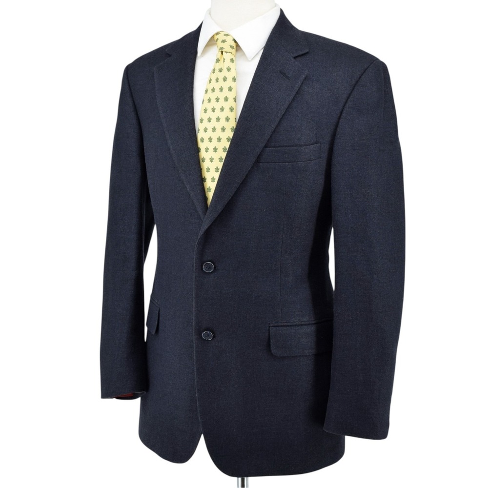 Brooks Brothers Mens 39R Sport Coat Silk Linen Wool Navy Blue Tweed 2-Button